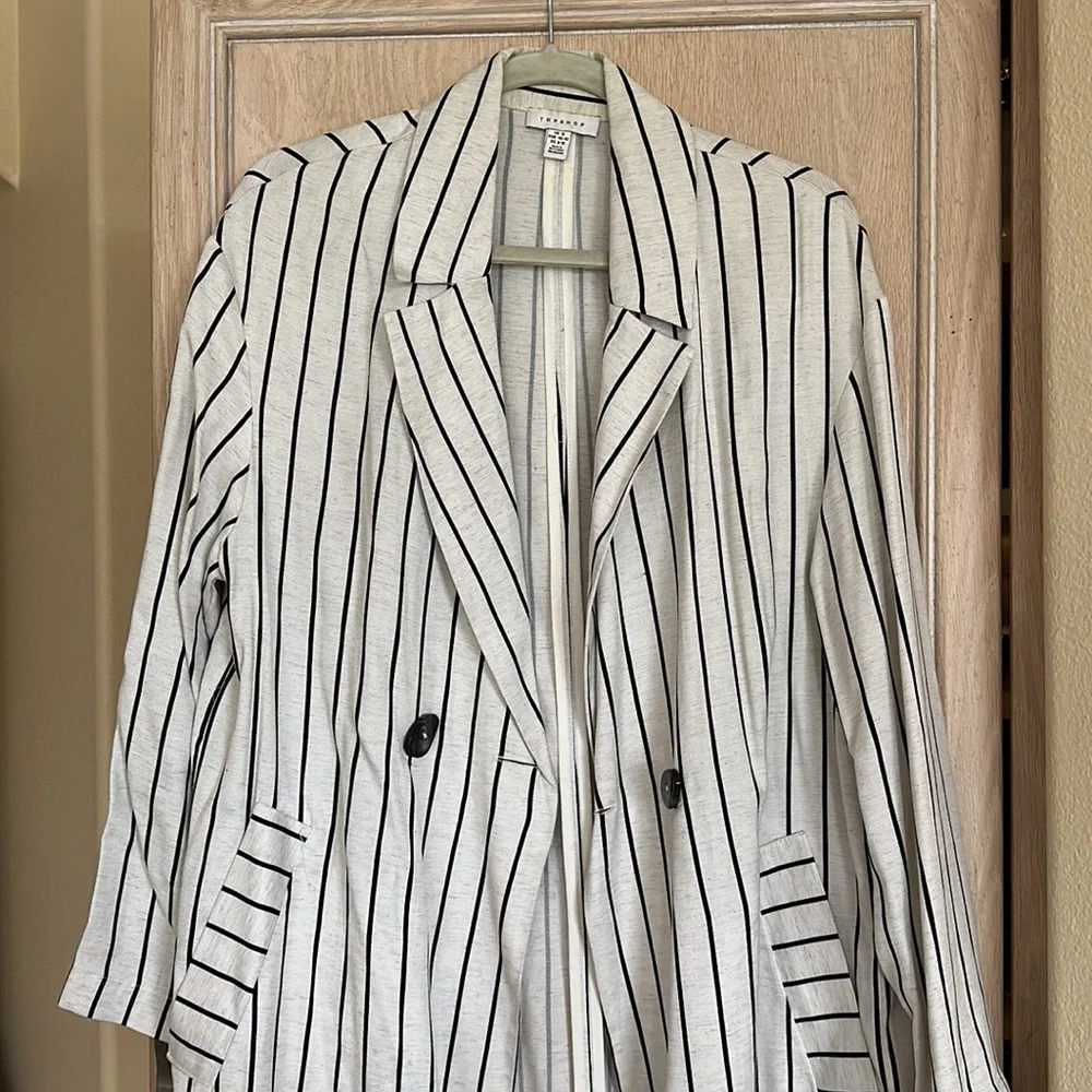 Topshop Striped Trench Coat with Pockets - Picture 4 of 7